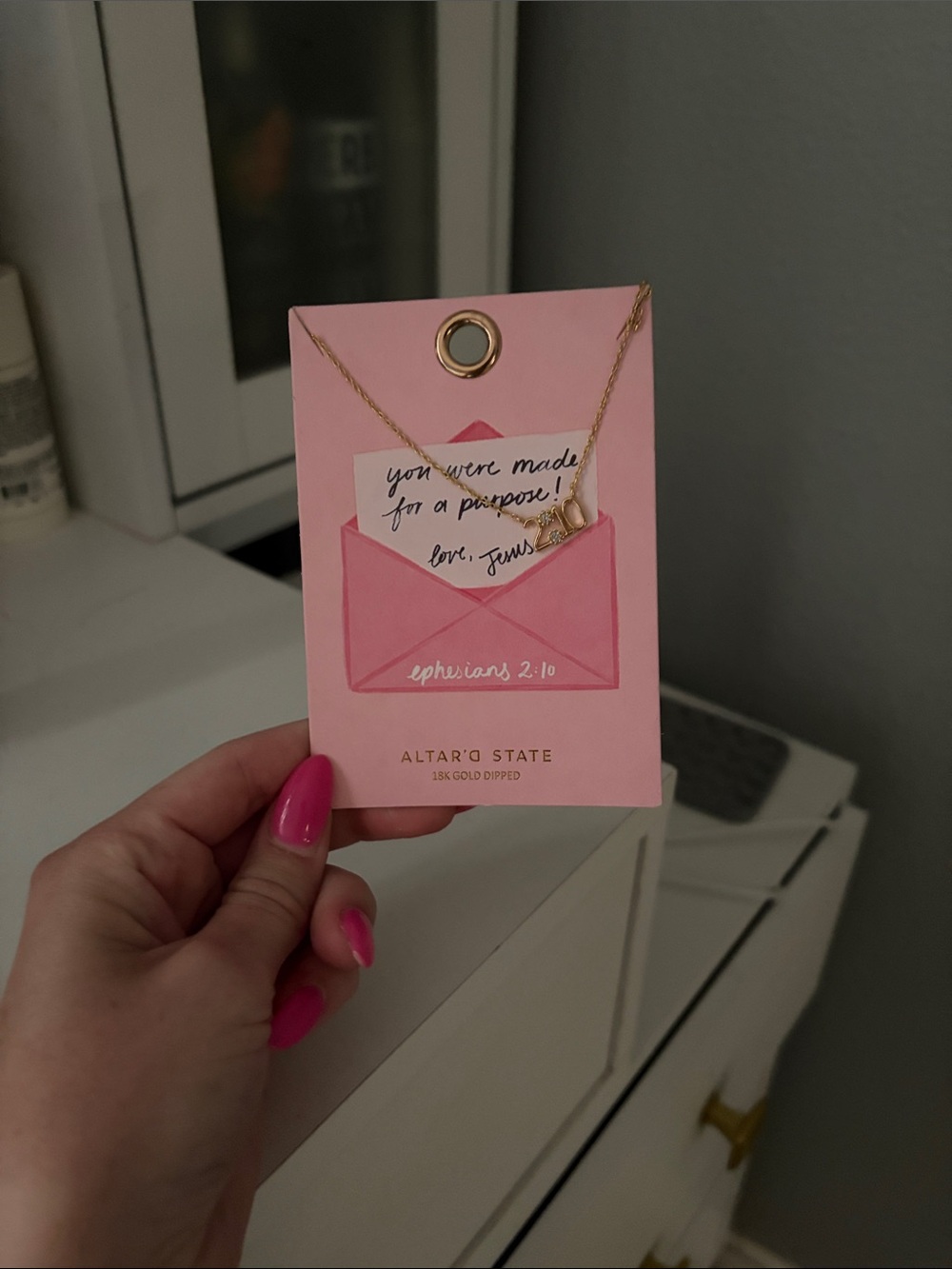 Altar'd State Gold Heart Necklace with Pink Card